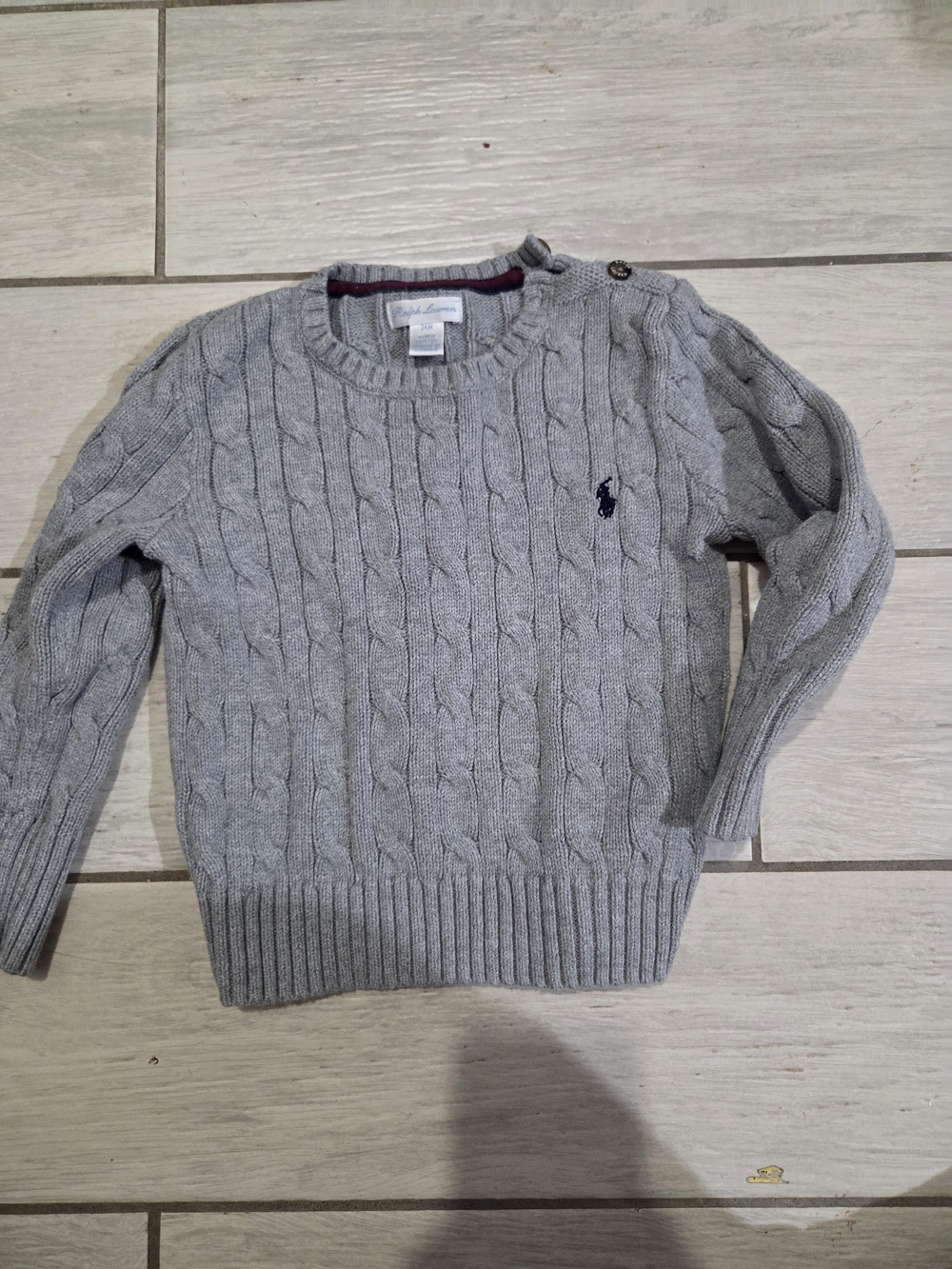 Ralph Lauren Gray Cable Knit Crewneck Sweater